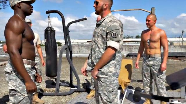 Army gay dude in group sex with nasty stud fuckers