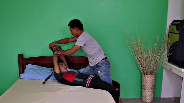 Skinny Asian twink rides BFs hard cock at home