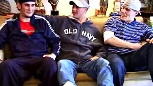 Lukas, Kenny and Timmy are hanging out and decide to explore each other in a threesome. Kenny slides to his knees to blow Lukas, while Timmy watches and rubs his cock head.