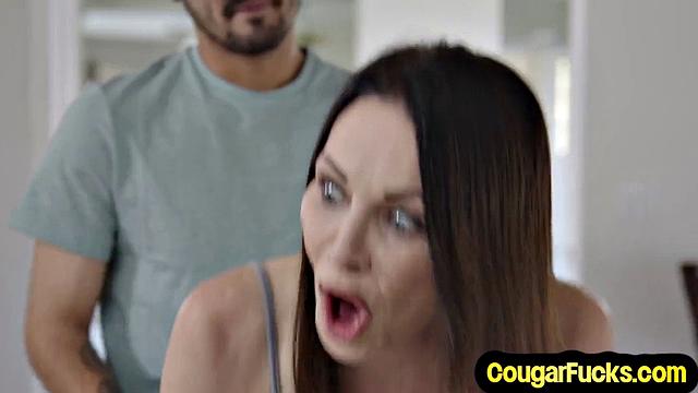 Cumeager cougar gets doggystyled