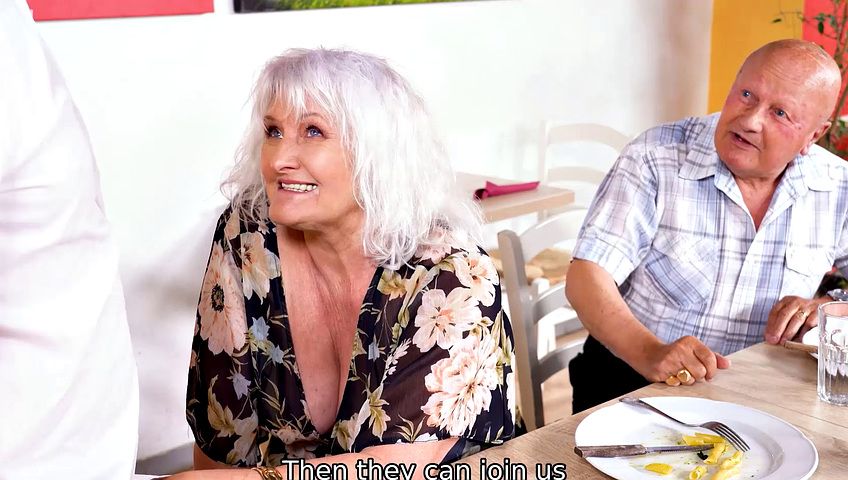 MATURE4K. Old pervert watches mature wife satisfied by waiter