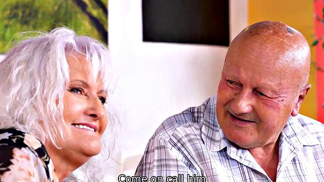 MATURE4K. Old pervert watches mature wife satisfied by waiter