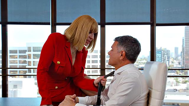 Sexy Boss Sara Jay has to let an employee go but not before getting that cock