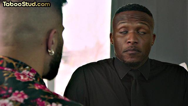 Muscled ebony jock sucking his lover