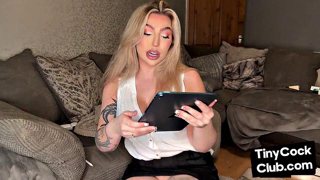 Stockings femdom degrades tiny dick