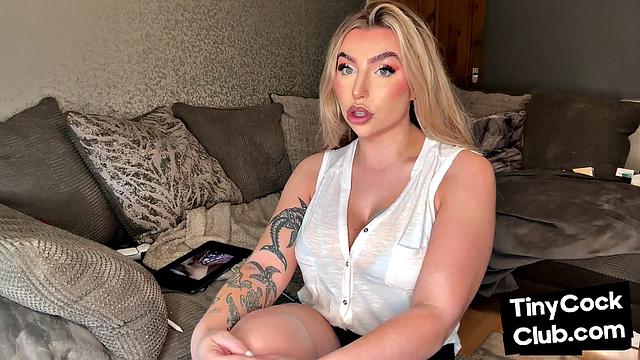 Stockings femdom degrades tiny dick