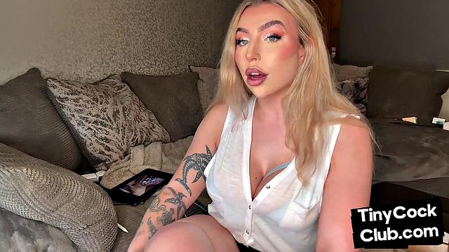 Stockings femdom degrades tiny dick