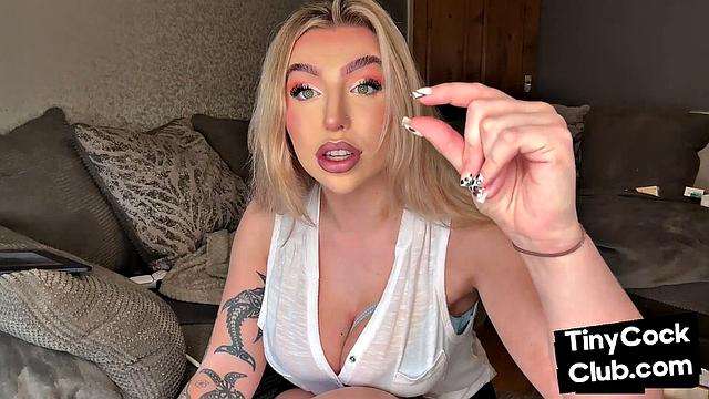 Stockings femdom degrades tiny dick