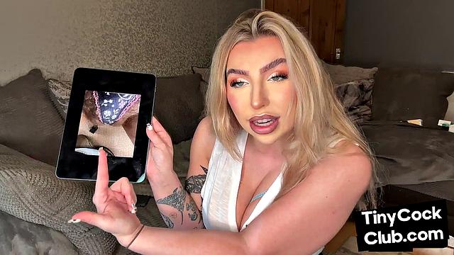 Stockings femdom degrades tiny dick