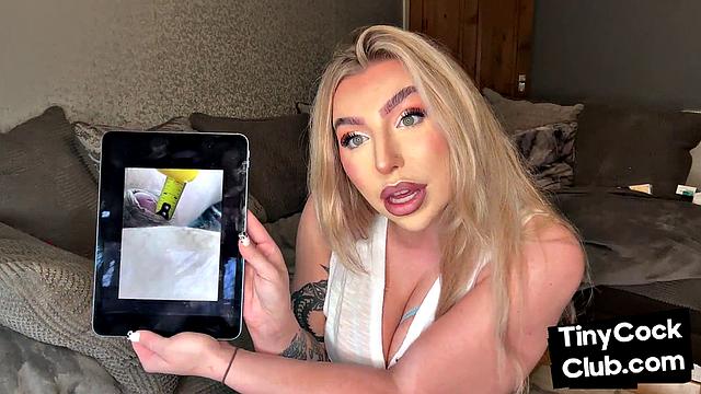 Stockings femdom degrades tiny dick