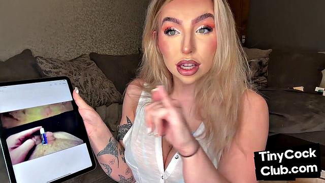 Stockings femdom degrades tiny dick