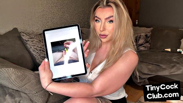 Stockings femdom degrades tiny dick