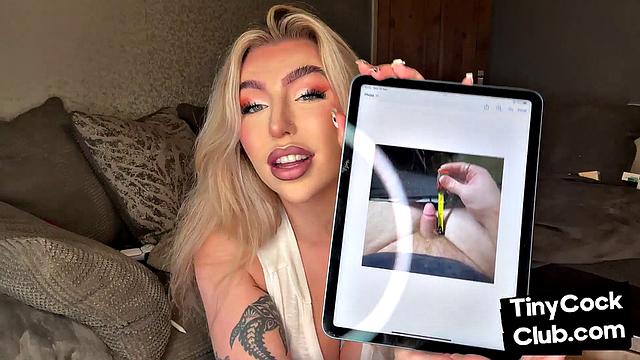 Stockings femdom degrades tiny dick