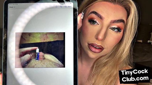 Stockings femdom degrades tiny dick