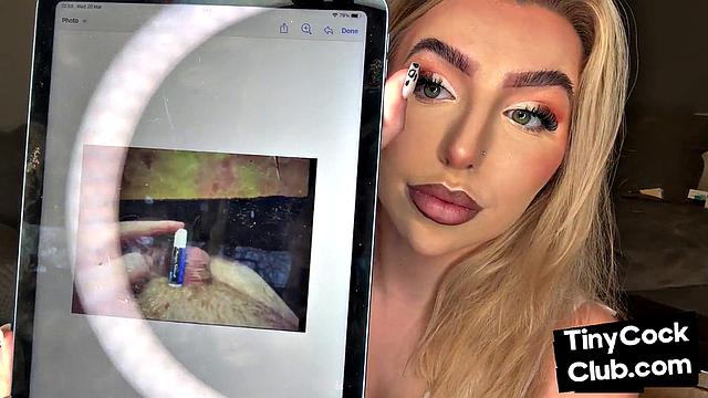 Stockings femdom degrades tiny dick