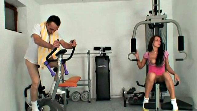 Gym teen riding old man cock