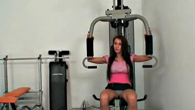 Gym teen riding old man cock