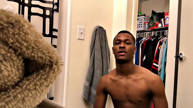 Chris Coleman is quick to pull his pants down and show us he's already hard. The shirt follows and he's soon standing in front of us naked and hard.