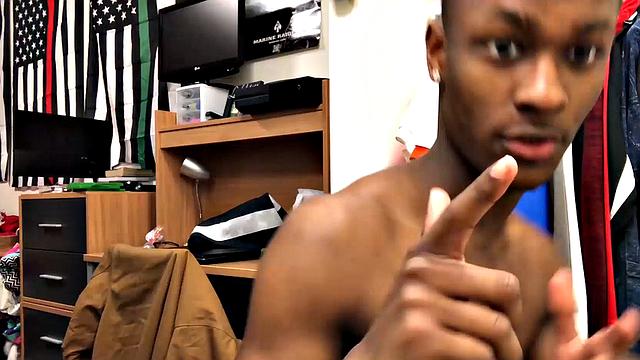 Chris Coleman is quick to pull his pants down and show us he's already hard. The shirt follows and he's soon standing in front of us naked and hard.