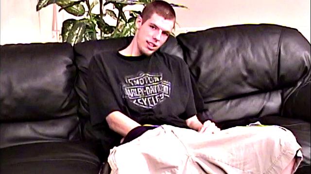 Skinny and smooth Paul gets naked on the sofa for Auntie Bob's camera. He starts working on a boner when Auntie Bob moves in for a little oral pleasure. Then Paul goes back to stroking his stiff dick, with determination.