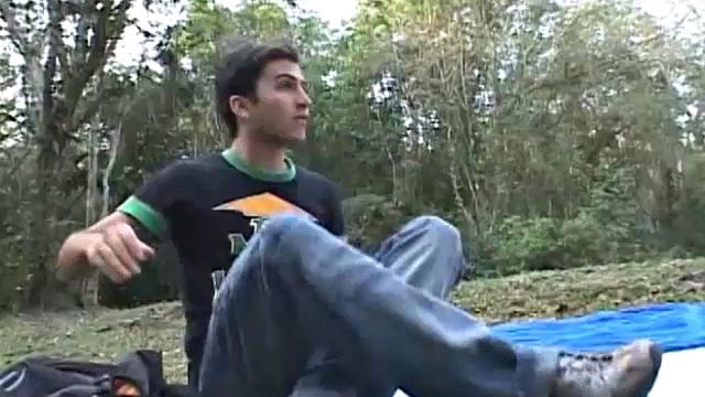 James and Caiki are a couple of cute Latin twinks out for a nature hike and picnic. Caiki leaves to take a piss, and after a while James starts looking for him. He discovers his Latin buddy naked and shoving a dildo up his ass.