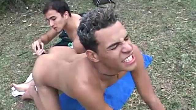James and Caiki are a couple of cute Latin twinks out for a nature hike and picnic. Caiki leaves to take a piss, and after a while James starts looking for him. He discovers his Latin buddy naked and shoving a dildo up his ass.
