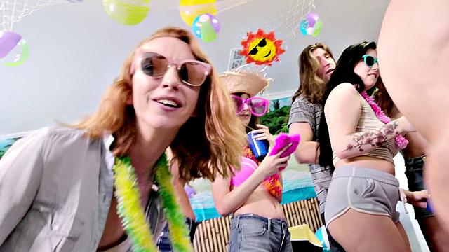 Get ready for a wild ride with Ever's bald pussy, bra, and big black cock in this spring break group sex video!