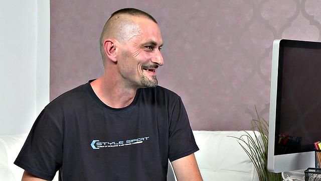 Agent Rubs Her Wet Pussy While Tough Guy Masturbates