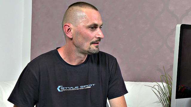 Agent Rubs Her Wet Pussy While Tough Guy Masturbates