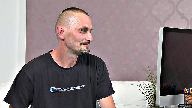 Agent Rubs Her Wet Pussy While Tough Guy Masturbates