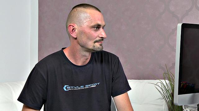 Agent Rubs Her Wet Pussy While Tough Guy Masturbates