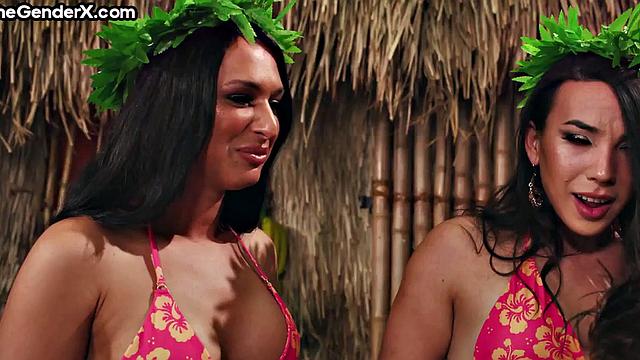 Beauty Tgirl cockriding skinny boy