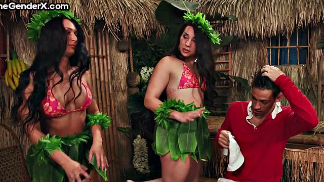 Beauty Tgirl cockriding skinny boy