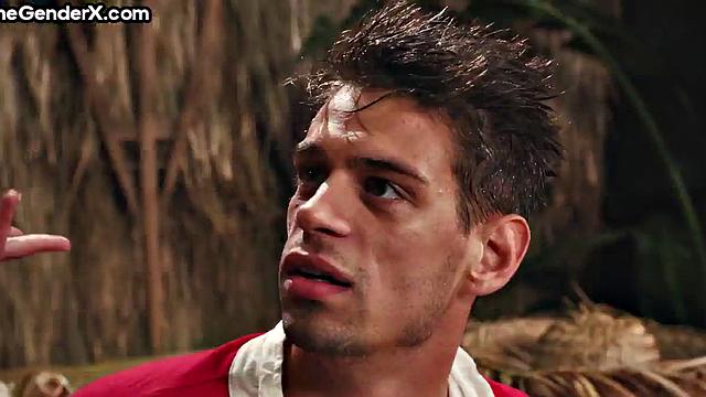 Beauty Tgirl cockriding skinny boy