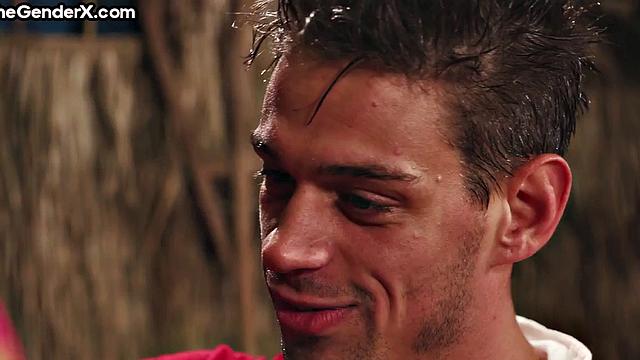 Beauty Tgirl cockriding skinny boy