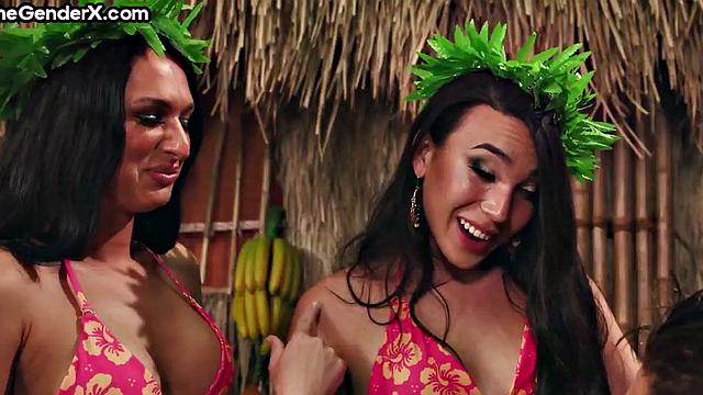 Beauty Tgirl cockriding skinny boy