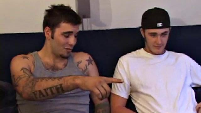 While watching porno on the tube Rock and Christian swap spit and undress. Rock goes down on Christian and gets his cock hard and Christian reciprocates.