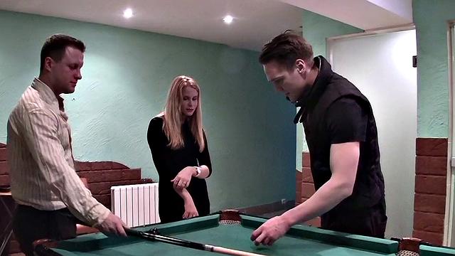 Very sexy blonde gets two to play with