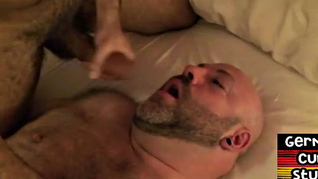 Fat and hairy German gaydaddy barebacked by stud cock