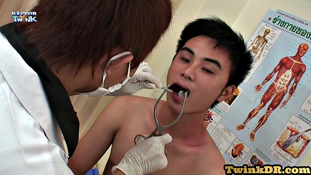 Skinny asian patient assfingered by doctor