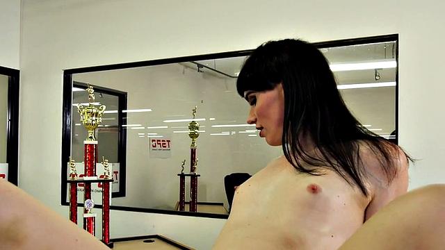 Tgirl sucked before riding boyfriend's cock in duo