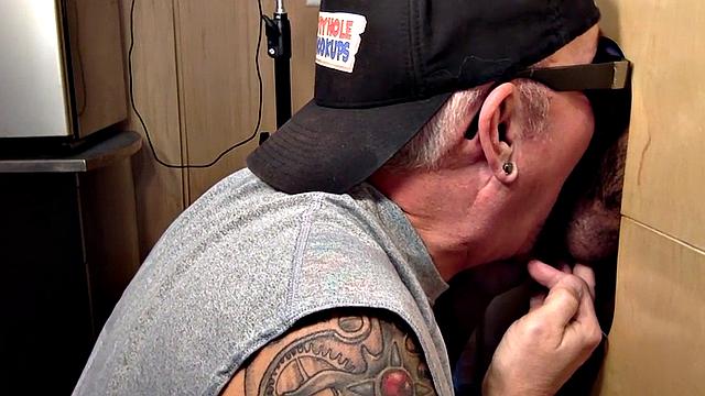 Gloryhole dude fucked in anal by perverted fucker