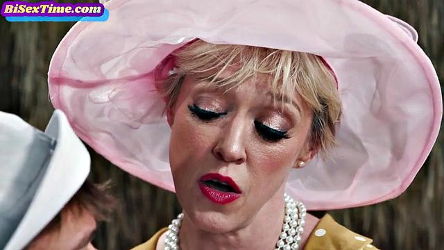 Cosplay threeway with busty mature