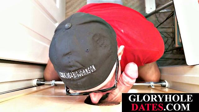 Gray DILF blows and wanks gloryhole dick in POV