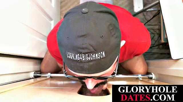 Gray DILF blows and wanks gloryhole dick in POV