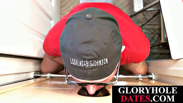 Gray DILF blows and wanks gloryhole dick in POV