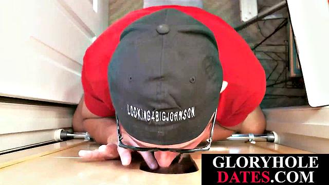 Gray DILF blows and wanks gloryhole dick in POV