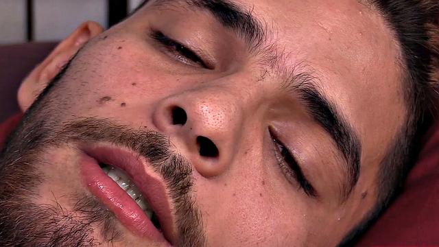 We find Daguy already naked and stroking his cock, while fingering his asshole. The buff Latin boy is all over that bed, as he edges himself toward a climax. Eventually he reaches his goal and warm cum cascades down his fingers.