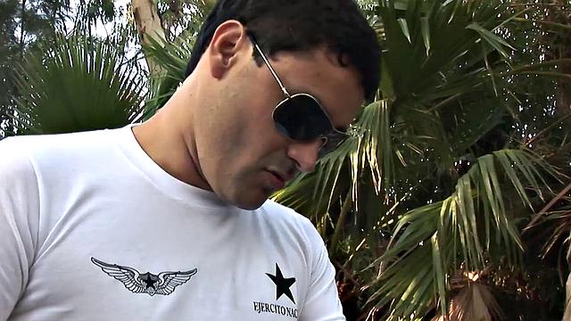 Dominant army DILF fucks skinny twink outdoors till cumshot