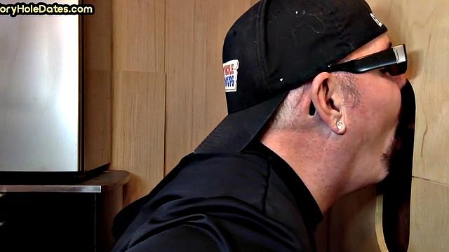 Gloryhole gaydaddy barebacked and gets cum in mouth